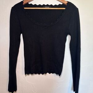 The Limited Black Scalloped Long Sleeve Top